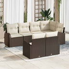 Gartensofa-set mit Kissen 7 pcs Braun und Weiß Poly-Rattan