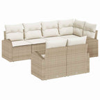 Gartensofa-set mit Kissen 7 pcs Beige und Weiß Poly-Rattan