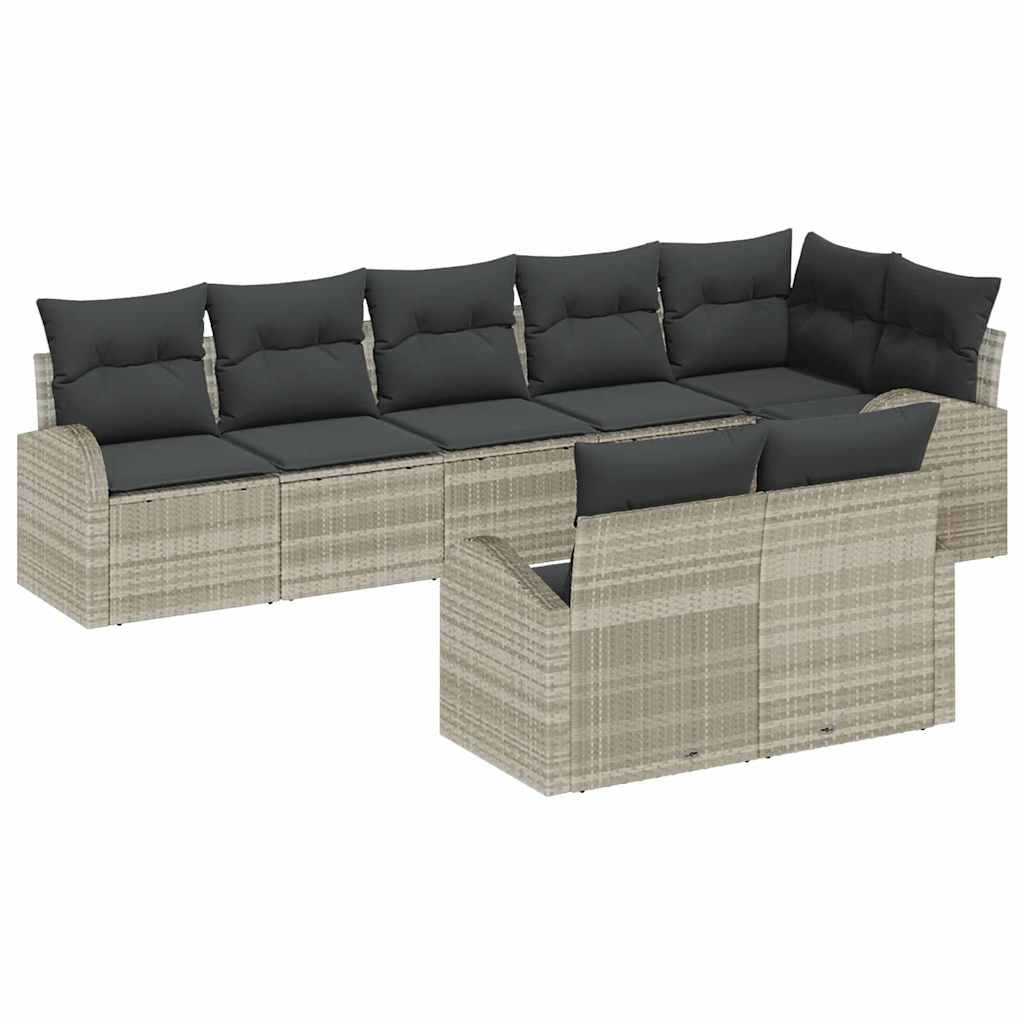 Gartensofa-set mit Kissen 8 pcs Hellgrau Poly-Rattan