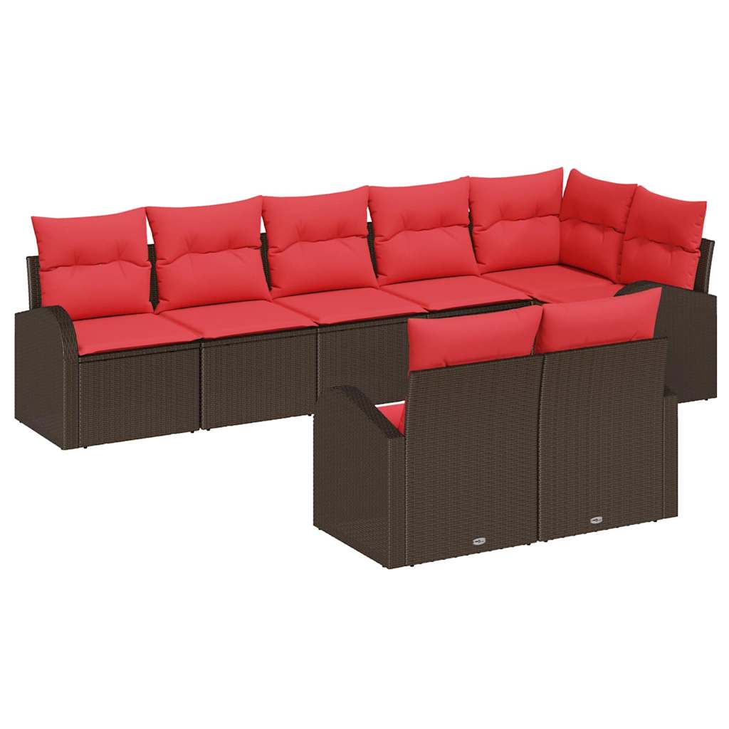 Gartensofa-set mit Kissen 8 pcs Braun und Rot Poly-Rattan