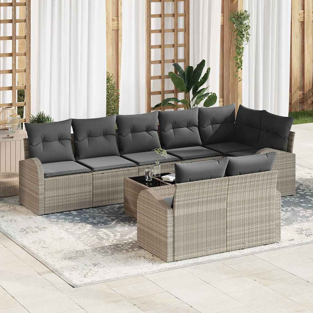 Gartensofa-set mit Kissen 9 pcs Hellgrau Poly-Rattan