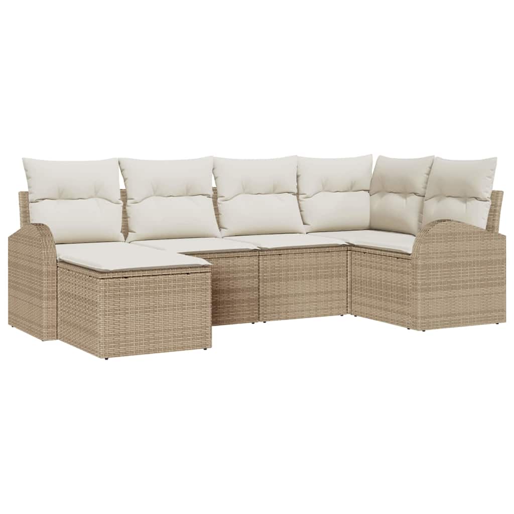 Sofa Set mit Kissen 6 pcs Beige und Weiß Poly-Rattan