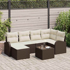 Sofa Set mit Kissen 7 pcs Braun und Weiß Poly-Rattan