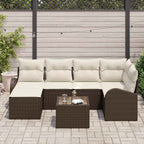 Sofa Set mit Kissen 7 pcs Braun und Weiß Poly-Rattan
