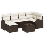 Sofa Set mit Kissen 7 pcs Braun und Weiß Poly-Rattan