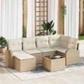 Sofa Set mit Kissen 7 pcs Beige und Weiß Poly-Rattan