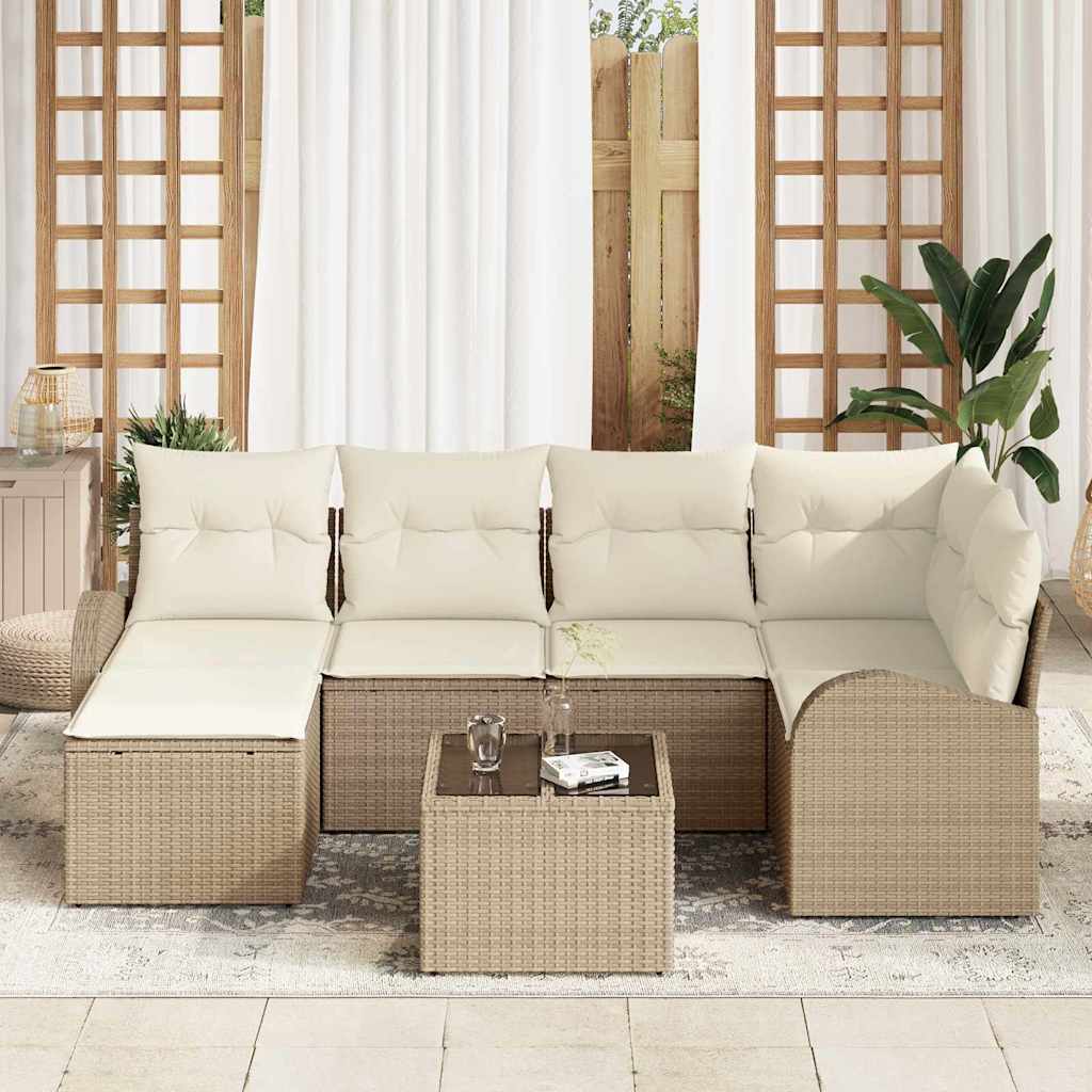 Sofa Set mit Kissen 7 pcs Beige und Weiß Poly-Rattan