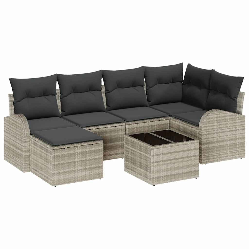Sofa Set mit Kissen mit Speicher 7 pcs Hellgrau Poly-Rattan