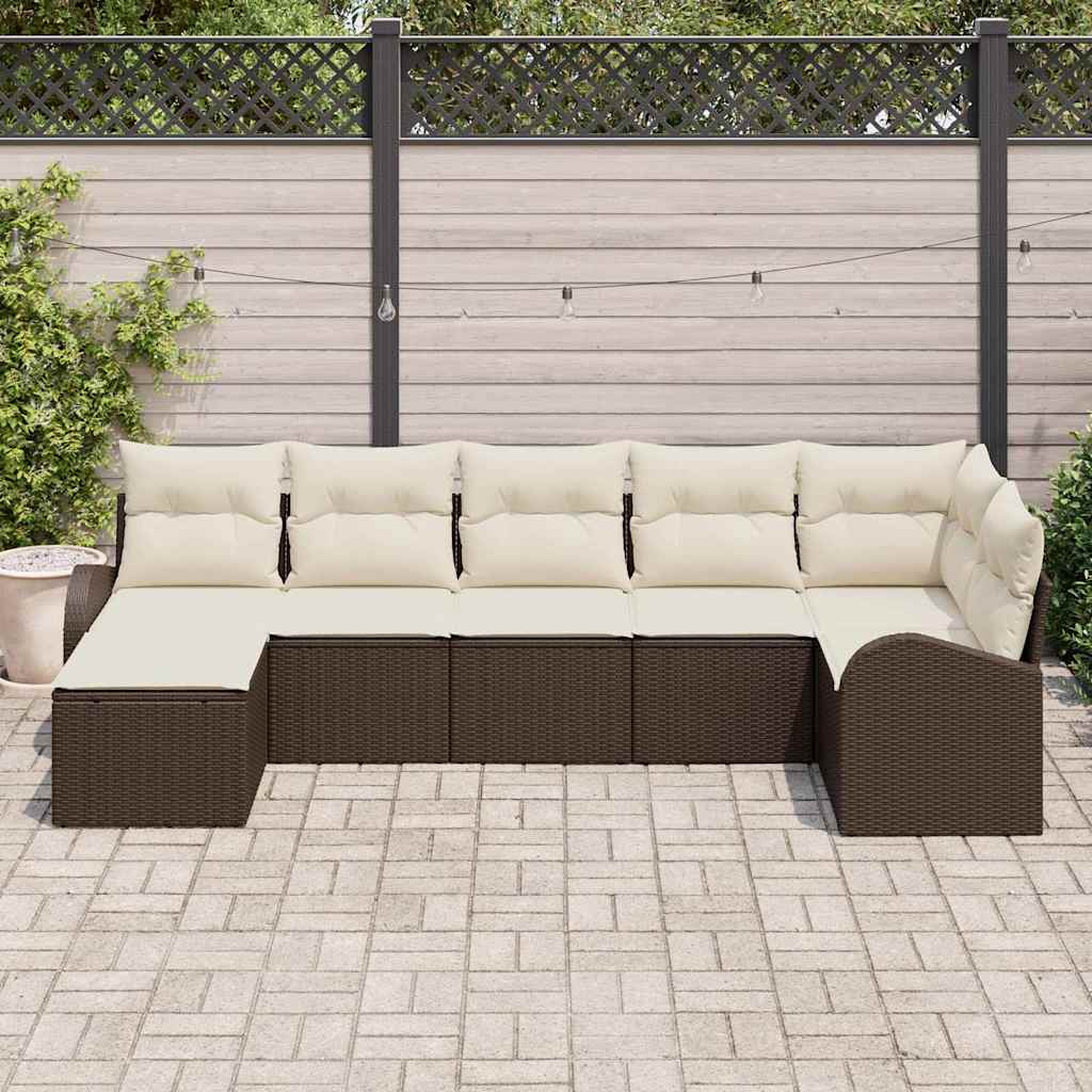 Sofa Set mit Kissen mit Speicher 7 pcs Braun Poly-Rattan