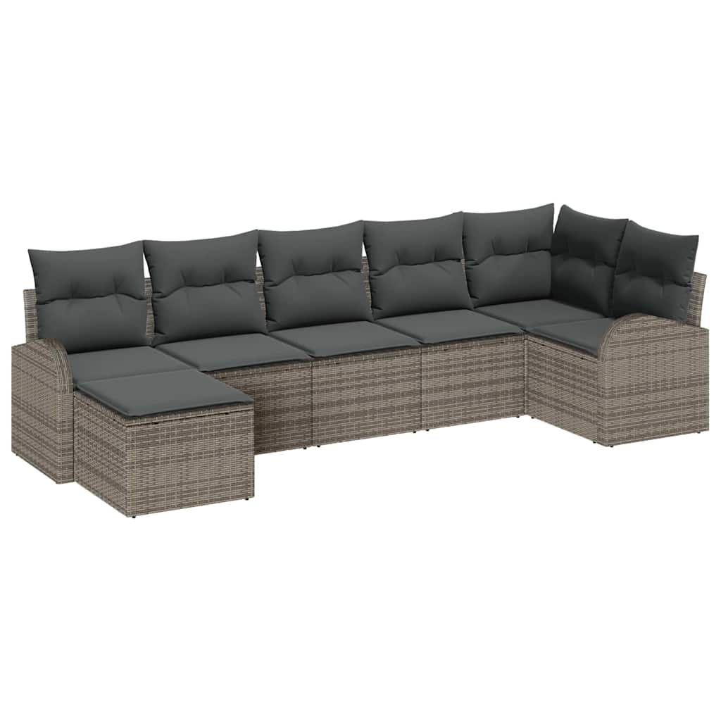 Sofa Set mit Kissen mit Speicher 7 pcs Grau Poly-Rattan