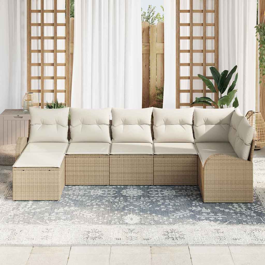 Sofa Set mit Kissen mit Speicher 7 pcs Beige Poly-Rattan