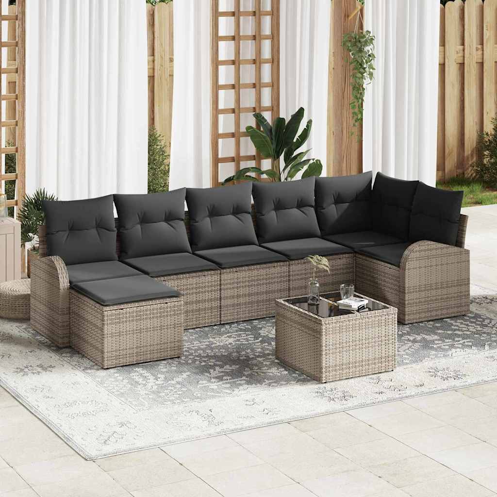 Sofa Set mit Kissen mit Speicher 8 pcs Grau Poly-Rattan