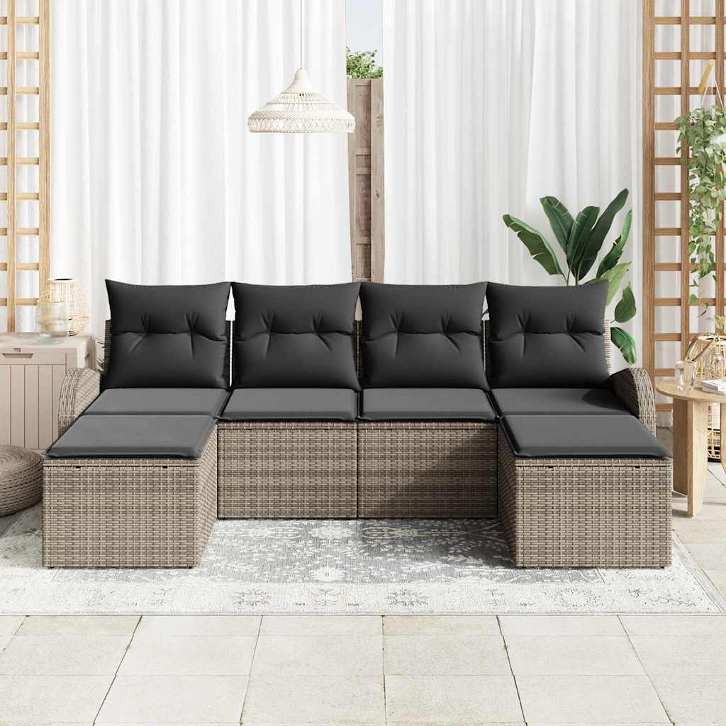 Sofa Set mit Kissen mit Speicher 6 pcs Grau Poly-Rattan