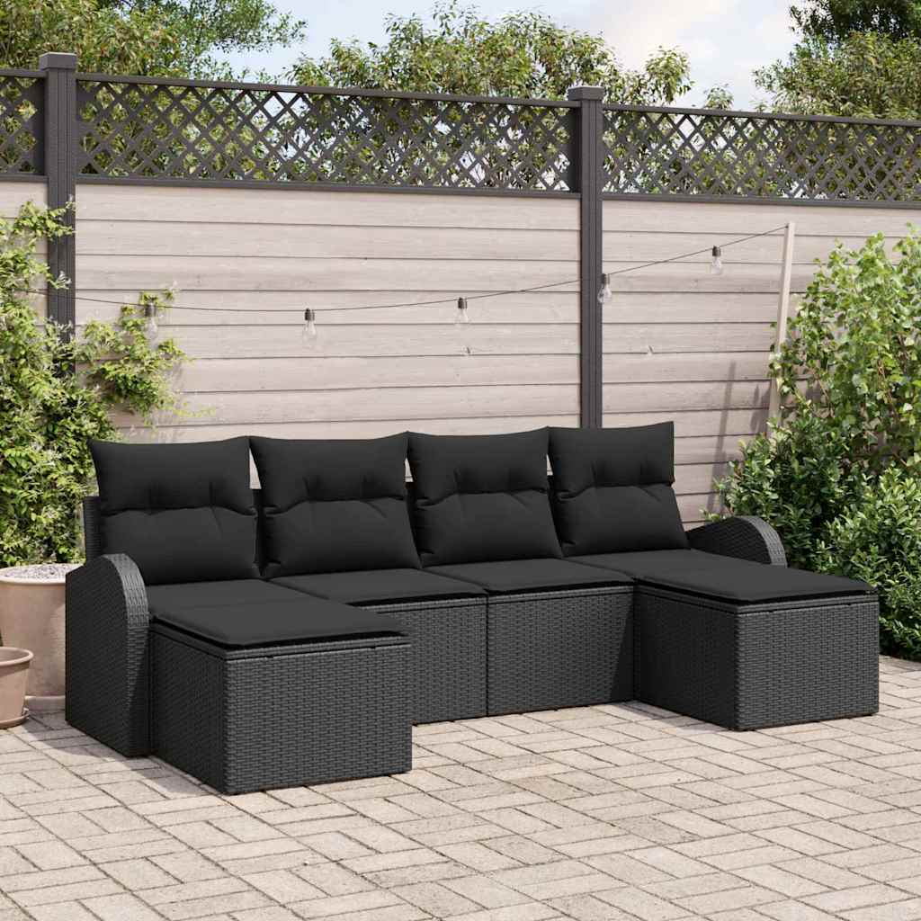 Sofa Set mit Kissen mit Speicher 6 pcs Schwarz Poly-Rattan