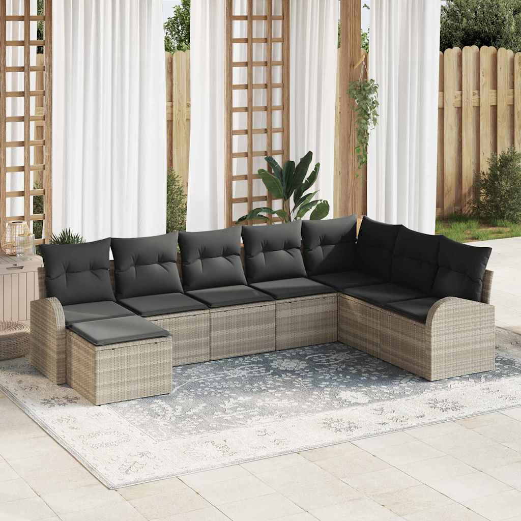 Sofa Set mit Kissen mit Speicher 8 pcs Hellgrau Poly-Rattan
