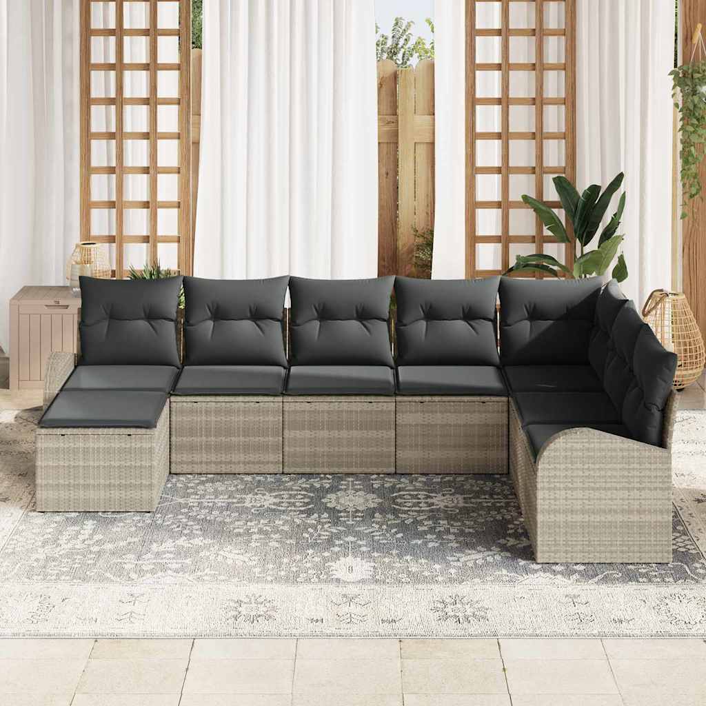 Sofa Set mit Kissen mit Speicher 8 pcs Hellgrau Poly-Rattan