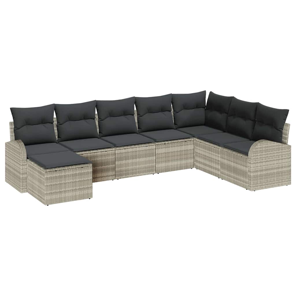 Sofa Set mit Kissen mit Speicher 8 pcs Hellgrau Poly-Rattan