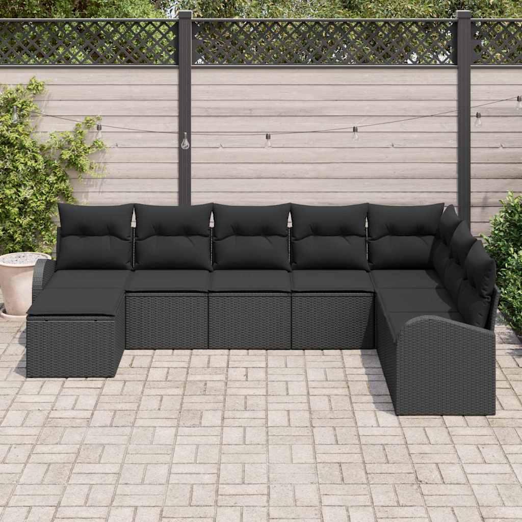 Sofa Set mit Kissen mit Speicher 8 pcs Schwarz Poly-Rattan