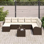 Sofa Set mit Kissen 9 pcs Braun und Weiß Poly-Rattan