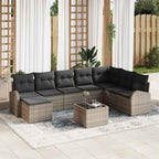 Sofa Set mit Kissen mit Speicher 9 pcs Grau Poly-Rattan