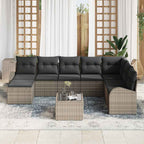 Sofa Set mit Kissen mit Speicher 9 pcs Grau Poly-Rattan