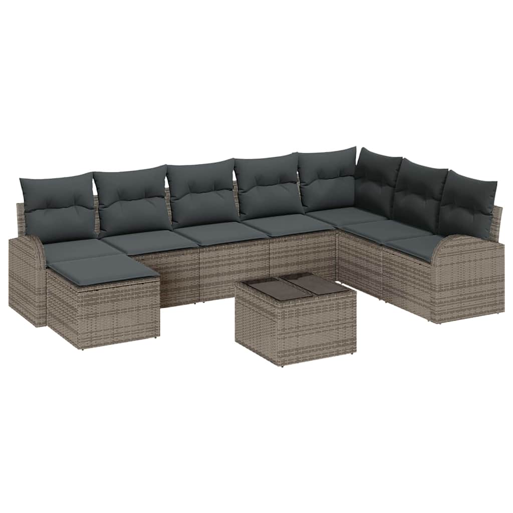 Sofa Set mit Kissen mit Speicher 9 pcs Grau Poly-Rattan