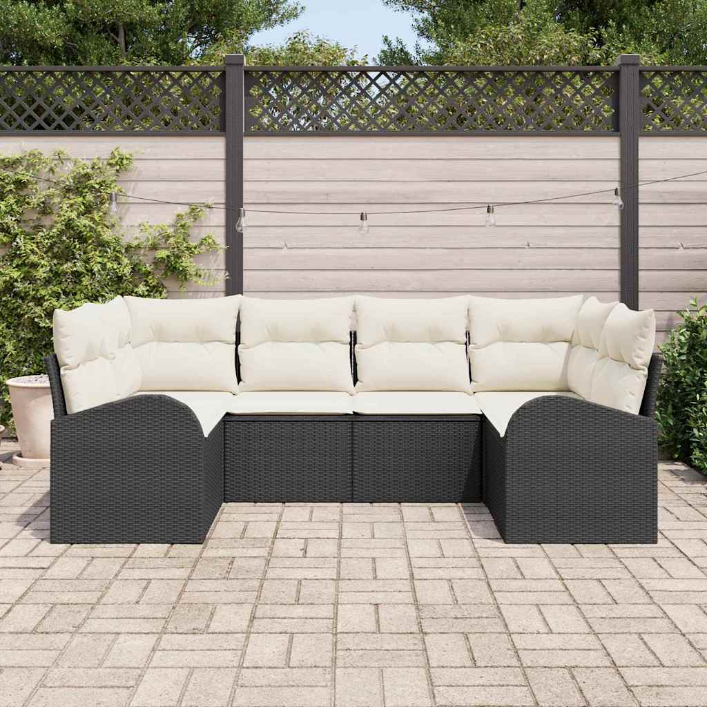 Gartensofa-set mit Kissen 6 pcs Schwarz und Weiß Poly-Rattan