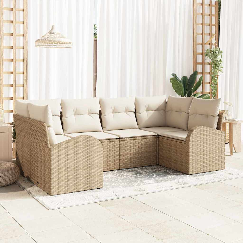 Gartensofa-set mit Kissen 6 pcs Beige und Weiß Poly-Rattan