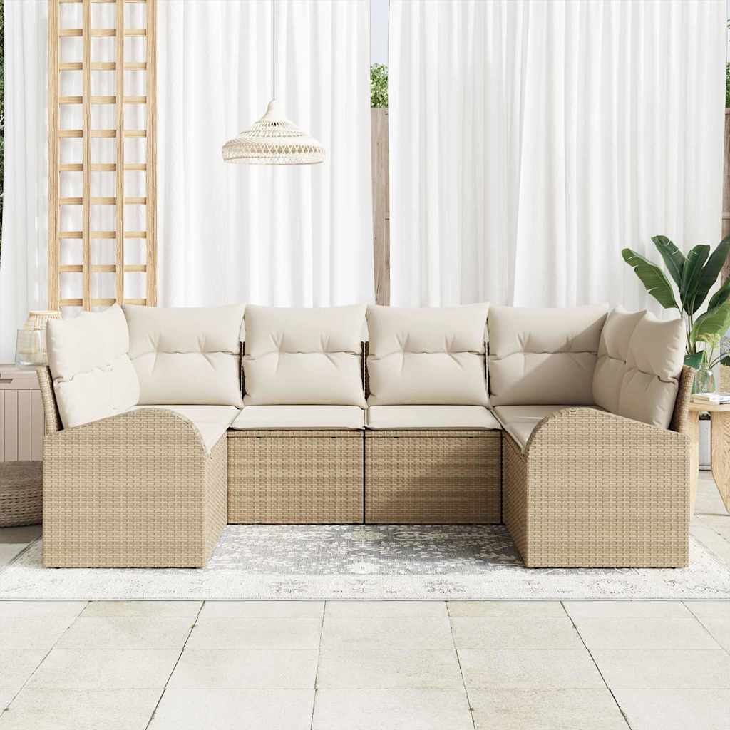 Gartensofa-set mit Kissen 6 pcs Beige und Weiß Poly-Rattan