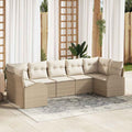 Gartensofa-set mit Kissen 7 pcs Beige und Weiß Poly-Rattan