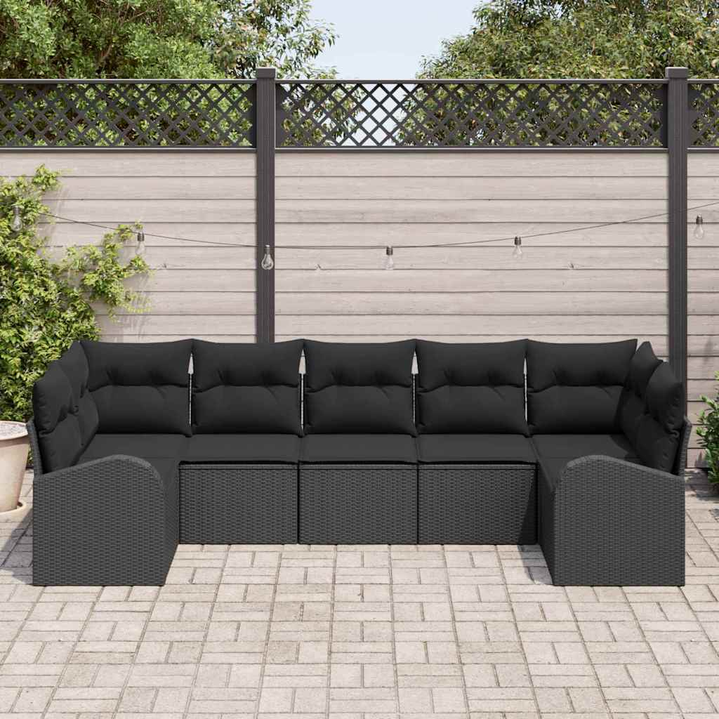 Gartensofa-set mit Kissen 7 pcs Schwarz Poly-Rattan