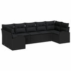 Gartensofa-set mit Kissen 7 pcs Schwarz Poly-Rattan
