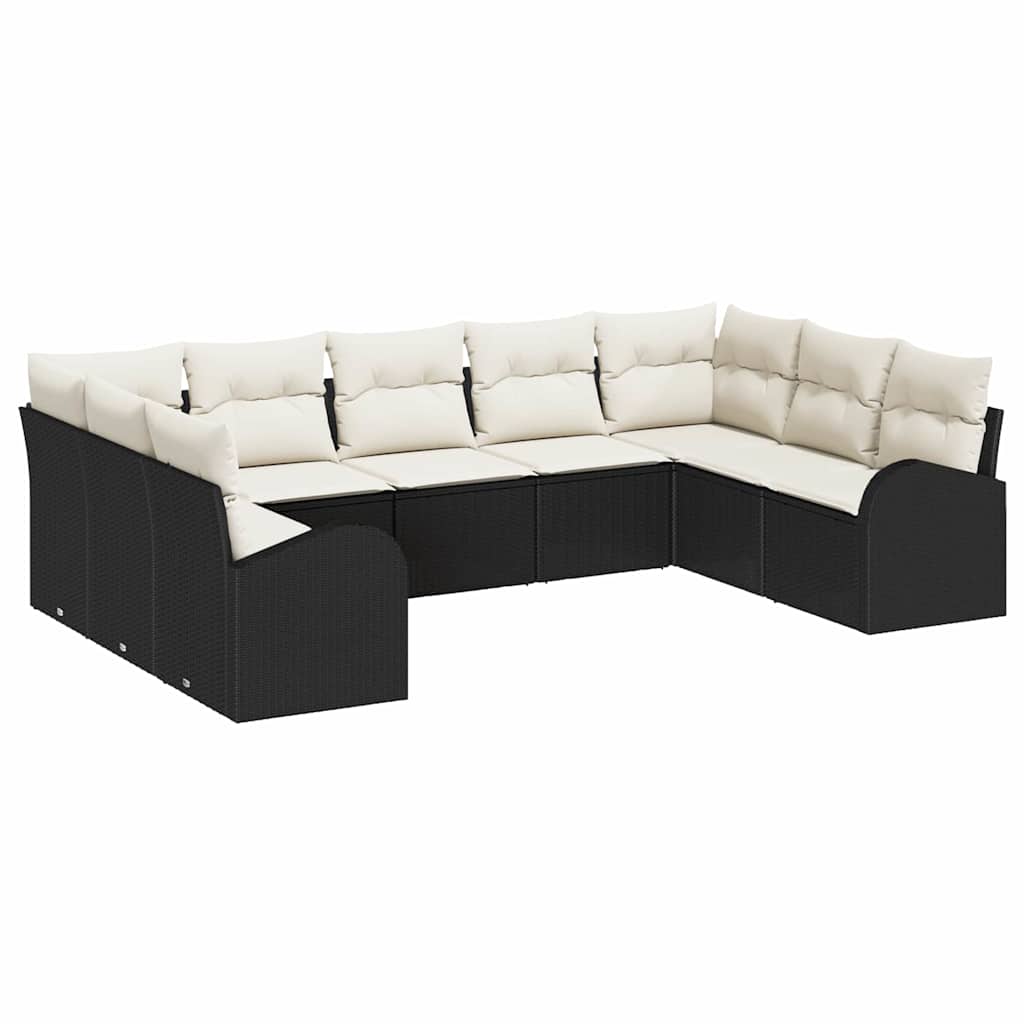 Gartensofa-set mit Kissen 9 pcs Schwarz und Weiß Poly-Rattan