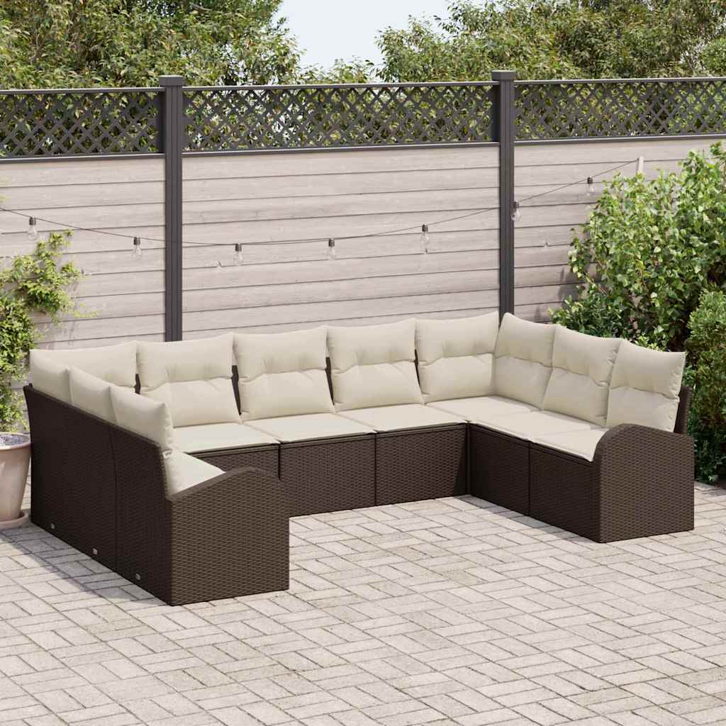 Gartensofa-set mit Kissen 9 pcs Braun und Weiß Poly-Rattan