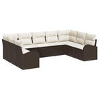 Gartensofa-set mit Kissen 9 pcs Braun und Weiß Poly-Rattan