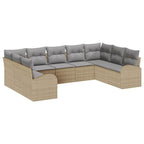 Gartensofa-set mit Kissen 9 pcs Beige und Hellgrau Poly-Rattan