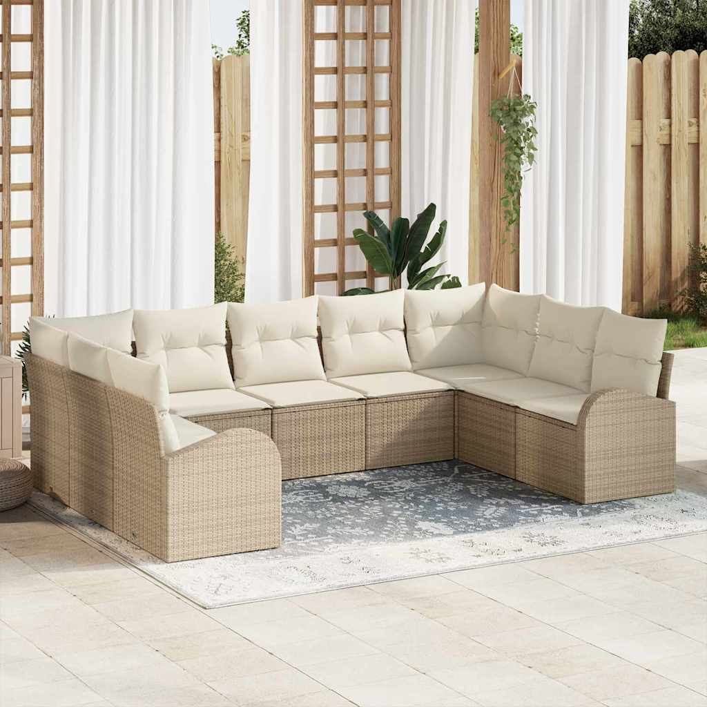 Gartensofa-set mit Kissen 9 pcs Beige und Weiß Poly-Rattan