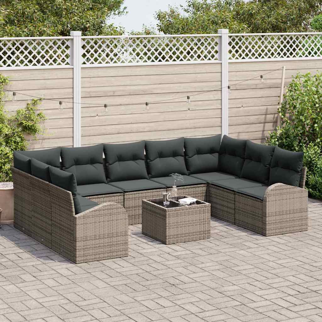 Gartensofa-set mit Kissen mit Speicher 10 pcs Grau Poly-Rattan