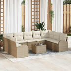 Gartensofa-set mit Kissen 10 pcs Beige und Weiß Poly-Rattan