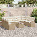 Gartensofa-set mit Kissen 10 pcs Beige und Weiß Poly-Rattan