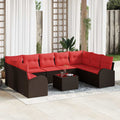 Gartensofa-set mit Kissen 10 pcs Braun und Rot Poly-Rattan