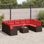 Gartensofa-set mit Kissen 10 pcs Braun und Rot Poly-Rattan