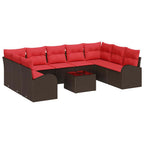 Gartensofa-set mit Kissen 10 pcs Braun und Rot Poly-Rattan