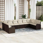 Gartensofa-set mit Kissen 10 pcs Braun und Weiß Poly-Rattan