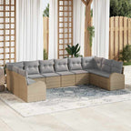 Gartensofa-set mit Kissen 10 pcs Beige und Hellgrau Poly-Rattan