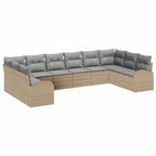 Gartensofa-set mit Kissen 10 pcs Beige und Hellgrau Poly-Rattan