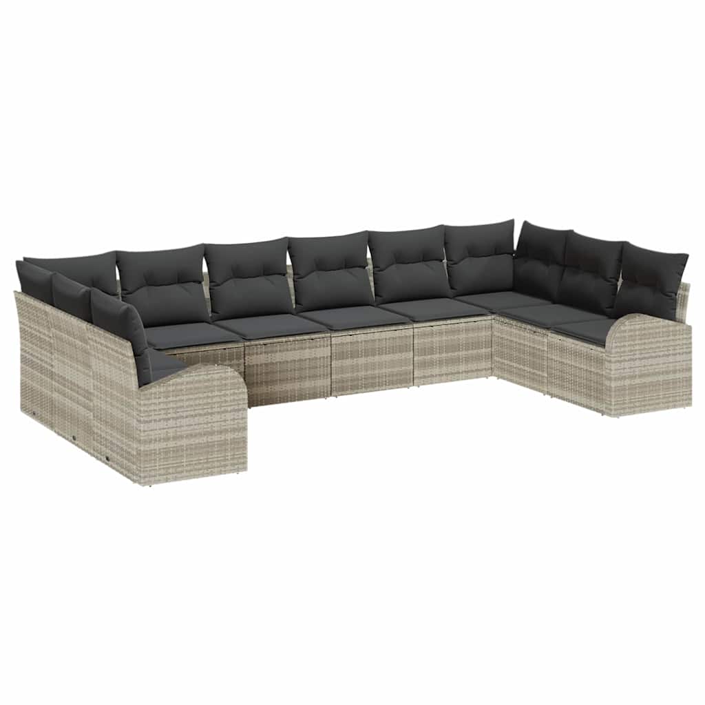 Gartensofa-set mit Kissen 10 pcs Hellgrau Poly-Rattan