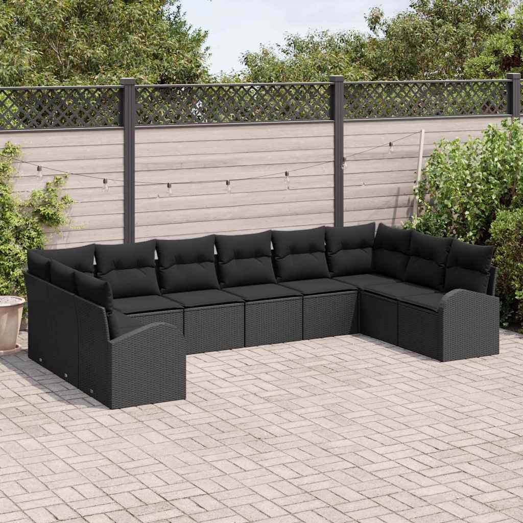 Gartensofa-set mit Kissen 10 pcs Schwarz Poly-Rattan