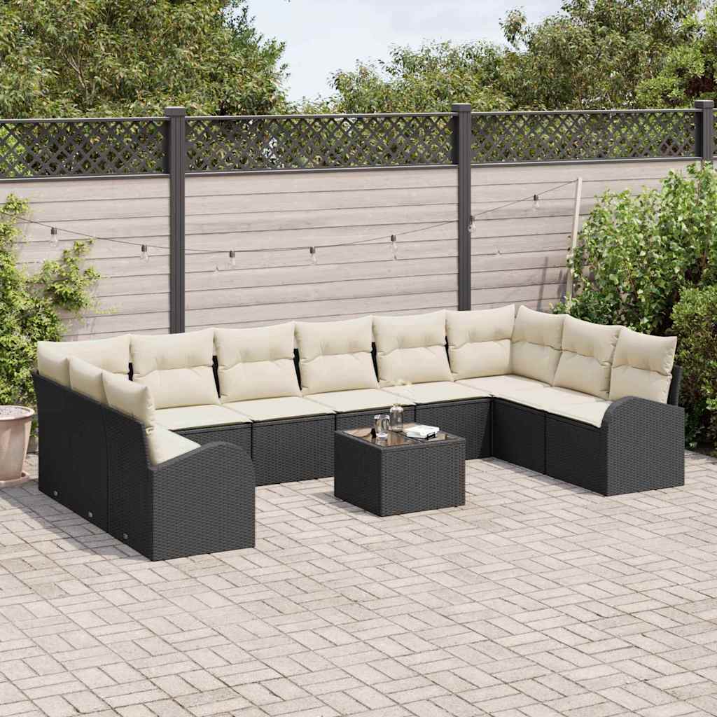 Gartensofa-set mit Kissen 11 pcs Braun und Creme Poly-Rattan