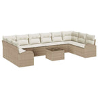 Gartensofa-set mit Kissen 11 pcs Beige und Creme Poly-Rattan